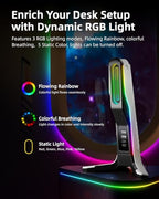 RGB Gaming Headset Stand with 2 USB and 1 Type-C Ports, Game Headphone Mount for PC Computer, Xbox One, Xbox Series S/X, PS5, PS4, Earphone Holder Hanger, Desk Gamer Accessories, Black&White - Image 3