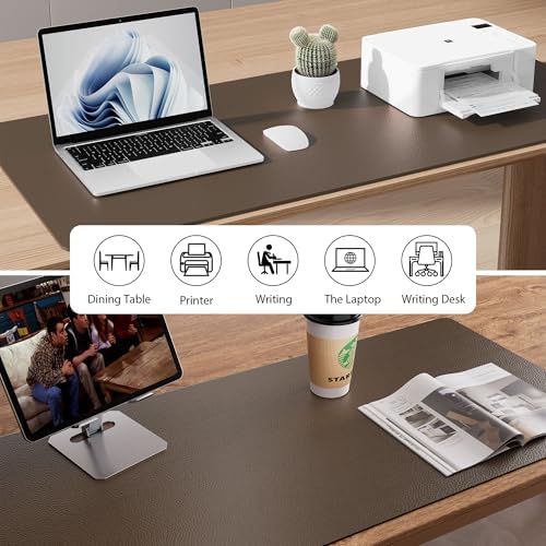 Aothia Faux Leather Desk Mat - Non-Slip PU Leather Desk Blotter, Waterproof Writing Surface, Large Desk Pad for Office & Home (Coffee, 55" x 17") - Image 6