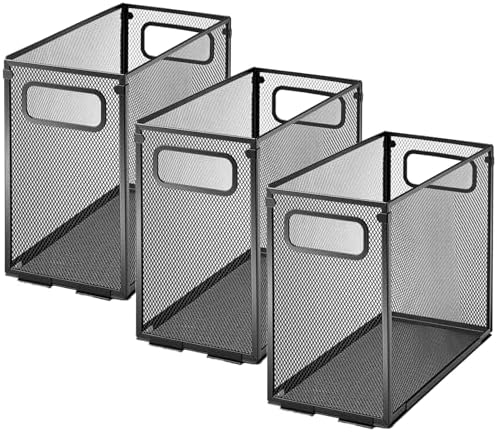 Zhengmy 3 Pcs Hanging File Organizer Letter Size File Holder Metal Mesh Filing Box Desktop Folder Letter Storage Cabinets Magazine Holder with Handles for Home Office School Document (Black) by Zhengmy