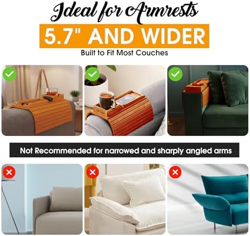 Bamboo Couch Cup Holder, 2 Cork Coasters, Anti-Slip Foldable Couch Arm Tray - Image 5