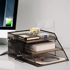 Vintage Wood & Metal Letter Tray， Stackable Desk Organizers Paper Tray， for File Magazines Mail Organizer, Vintage Wood Desk File Organizer with Pen Holder(3 Layer) - Image 7