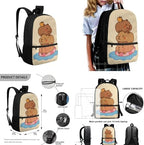 Teen's Backpack 4Pcs, Aesthetic Travel Daypack Set of 4 Include Lunch Box Pencil Case Cup Sleeve Large Capacity & Portable Daypack 4Pcs Cute Capybara - Image 3