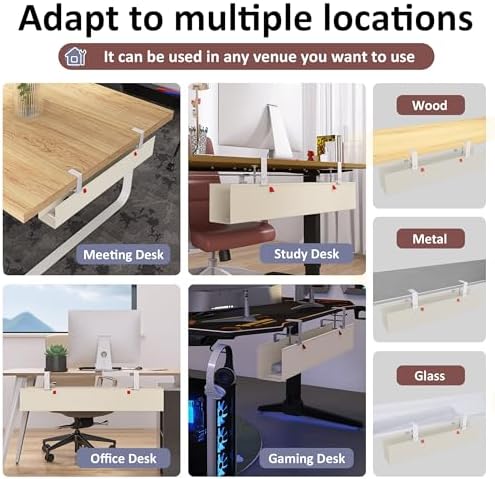 36" Under Desk Cable Management Tray for Home Office, No Drill Cord Organizer for Glass & Wood Table, Anti-Sag Oxford Fabric Wire Management Hider, Fits Surge Protector (Beige, 35.8") - Image 5