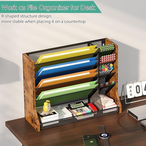 Jakyitvi 5 Tiers Ironwood Wall Desk File Holder Organizer Organizer, Brown - Image 4
