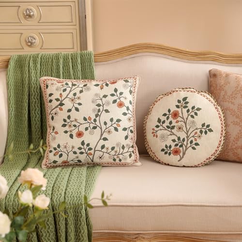 ISAENNE Designer Elegant Linen Throw Pillow Cover,Set of 2,18"x18"-Flora A - Image 4