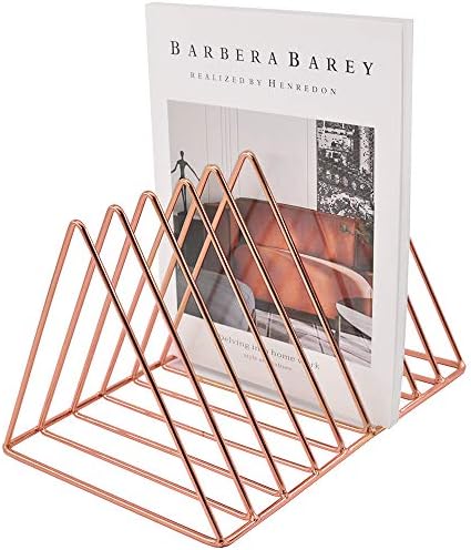 EASEPRES 9 Slot Magazine Rack Book Record Holder, Desktop Iron Storage Rack Bookshelf Multifunction Triangle File Organizer Sorter for Decor Home Office, Rose Gold Pack of 2 - Image 5