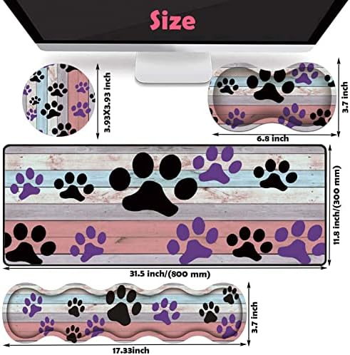 Large Gaming Mouse Pad, Keyboard Wrist Rest + Mouse Wrist Pad + Coaster Combination Set, Memory Sponge Non-Slip Base. Suitable for Office and Home, Rainbow Wood Grain Black and Purple Dog paw - Image 6