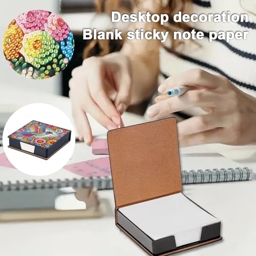 4pcs Flower Bird PU DIY Diamond Art Painting Sticky Notes Holder (640 Blank Notepads) Cube Note Box Mosaic Craft Set for Office Accessories Desk Office Workplace - Image 5