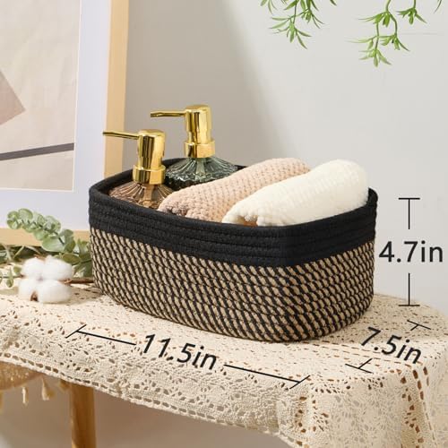 MiniArk Small Storage Baskets for Organizing | Closet Organizer Bins | Shelf Toy Basket | Woven Rope Baskets | Cube Decorative Box | Shallow Basket | 11.5x7.5x4.7” | 4 Packs Black Brown - Image 3
