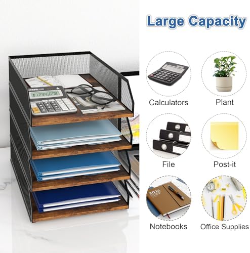 Natwind 4-Tier Stackable Metal Mesh Paper Organizer with Sliding Tray,Retro - Image 6
