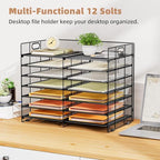 Marbrasse 12 Slots Desktop Literature Organizer, 7-Tier Mesh Paper Organizer for Desk, Adjustable Mail File Sorter Tray with Handle, Desktop Classroom Mailbox Cabinet for Office Home School, Black - Image 2