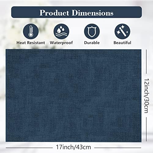 Faux Leather Placemats Set of 6,Heat Resistant Placemats for Dining Table, Easy Clean Non-Slip Place Mats, Waterproof Stain Resistant Wipeable Washable PU Table Mats, (Navy Blue) - Image 2