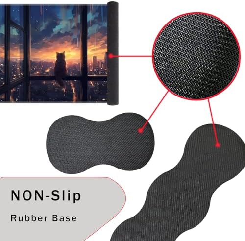 Keyboard Wrist Rest and Mouse Pad with Wrist Support Set Ergonomic Coaster,Memory Foam,Easy Typing Pain Relief,Large XL Desk Mat 31.5"x 11.8",Cat Sitting on Window - Image 3