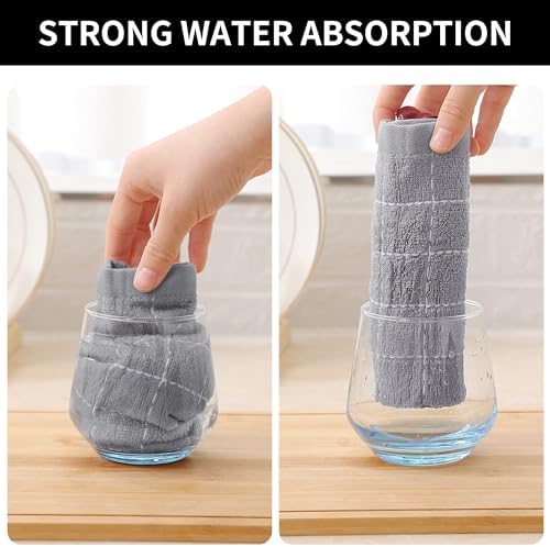 Homaxy Cotton Terry Kitchen Towels and Dishcloths Set of 10, Light Grey - Image 3