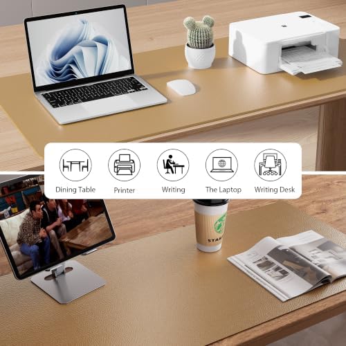 Aothia Faux Leather Desk Mat Mouse Pad, 55" x 24", Khaki - Image 6
