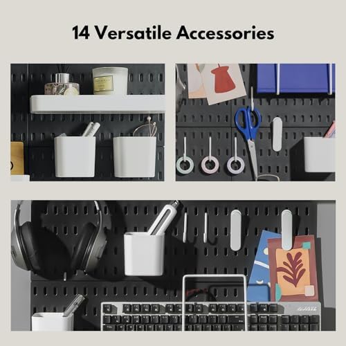 Keepo Peg Board Wall Organizer – Plastic Pegboard Panels, Modular Peg Board Storage System For Home Office, Craft Room, Gaming Setup (Black, 22″×22″) - Image 6