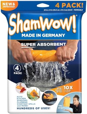 ShamWow Shammy Cloth 4-Pack, 20"x24", Super Absorbent Chamois Towel by Shamwow