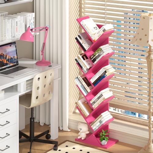 10 Tier Tree Book Shelf, Floor Standing Wood Bookshelf for Narrow Space - Image 2