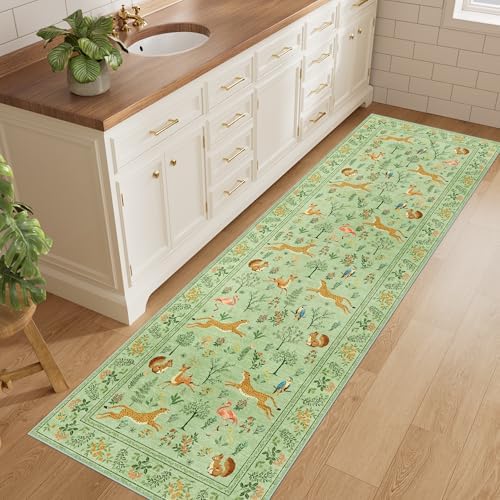 DUKINO 2x6 Runner Rug, Washable Animal Kitchen Rugs Non Slip, Light Green - Image 3