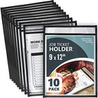 10 Pack Job Ticket Holders 9x12 - Clear Sheet Protectors - Reusable Dry Erase Pocket Sleeves for Shop, Office & Classroom - Clear Work Order Plastic Sleeves & Shop Ticket Holders with Hanging Eyelet by Juzari