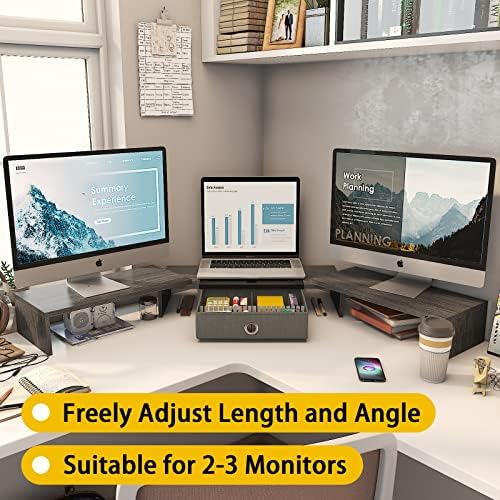 WESTREE Triple Dual Monitor Stand Riser with Drawer,Extra Large Adjustable for 2~3 Monitors,Solt for Phone & Tablet, Desktop Organizer Stand for Computer,Laptop,Printer,TV - Image 3