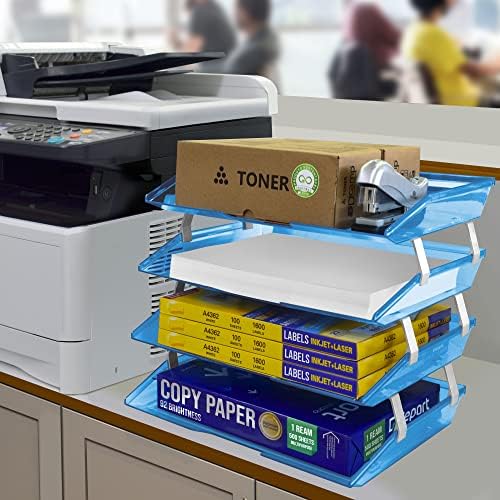 Acrimet Facility 4 Tier Letter Tray Side Load Plastic Desktop File Organizer (Clear Blue Color) - Image 4