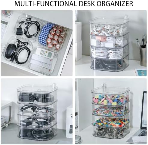 Large Charger Cable Storage Box with Lid, 4-Tiers, Clear - Image 6