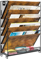 PAG-Mass Wall File Organizer for Office, 6-Tier Rustic Hanging File Holder Wall Storage Rack for Documents/Magazine/Literature/File Folders/Mails/Envelopes, Brown by PAG