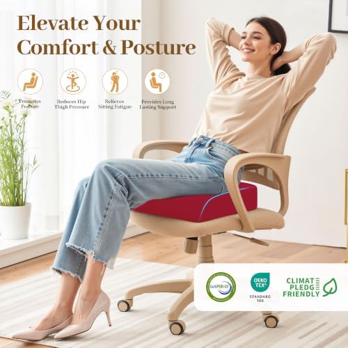 TranquilRelax 2XL Memory Foam Seat Cushion for Office Chair, 3.7-Inch, Red - Image 7