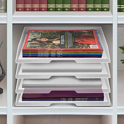 Acrimet 4 Tier Paper Organizer Letter Tray – Plastic Stackable Desk File Organizer, Side Load Paper Sorter for Letter/A4 Office File Folder Holder – White - Image 3