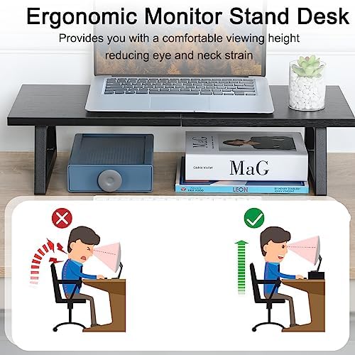 TEAMIX 24 inch Monitor Riser for Desk, Wood & Steel Computer/TV Stand Black - Image 4