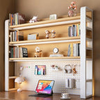 Desk Shelf - Includes a Pegboard and a Free 31-Piece Storage Accessory Set, Desk Hutch, Adjustable Hutch for Home Office Dorm (4-Tier White Frame + Natural Wood Board 29.5×9.8×48.5") by Unknown