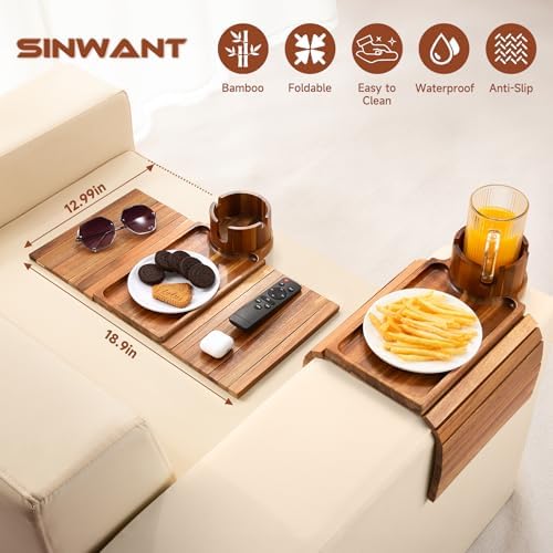 SINWANT Couch Cup Holder Tray,Fit Sofa Armrests 6.3" and Wider,Acacia - Image 5