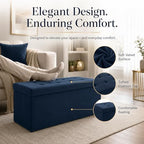 ALASDO 43 Inch Folding Storage Ottoman Bench with Hidden Storage, Velvet Storage Ottoman Foot Rest Stool, End of Bed Bench for Bedroom, Living Room, Entryway and Closet, Navy Blue - Image 2