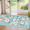 DUKINO 2x4 Entryway Rug, Floral Washable Kitchen Rugs Non Slip, Teal by DUKINO