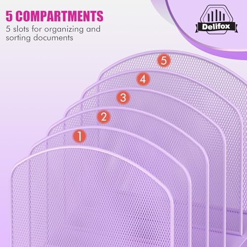 Delifox Inclined Desk File Organizer,Vertical File Folder Holder Stand Metal Rack File Sorter for Office Classroom Desktop Organization (2, Purple, 5) - Image 6