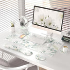 QiyI PU Leather Desk Mat Set, 4-in-1 Ergonomic Wrist Rest, Eucalyptus Leaf - Image 2