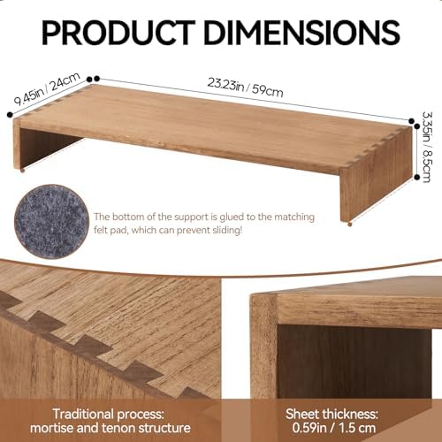 KIRIGEN Wood Monitor Stand Riser for Desk, 23.23 Inch, Brown 59-DBR - Image 6