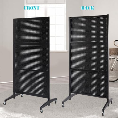 NectaCol 3'x 6' Pegboard Display Stand with T-Base, Metal Peg Board Display Stand with Wheel, Standing Pegboard Display with 20 Pieces Hooks, Black - Image 6