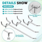 Hicarer 200 Pcs Stainless Steel Pegboard Hooks Multiple Sizes Fit 1/4" or 1/8" Pegboard Ideal for Garage Tool Organization, Wall Storage(2 Inch, 4 Inch, 6 Inch) - Image 3