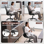PU Leather Office Chair Swivel Lumbar Support for Short People Grey - Image 4