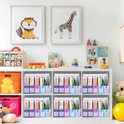 Pasimy 25 Pcs Space Cardboard Magazine File Holder Magazine Organizer Book Bin with Label Sticker Multicolor File Storage Box for Desk Shelves Document School Classroom Home Office Supplies - Image 5