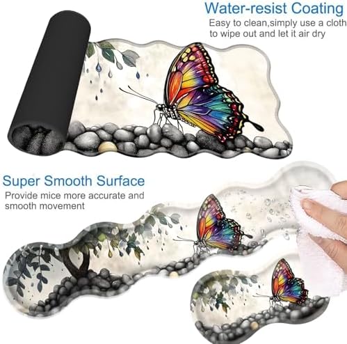 Desk Mat, Mouse Pad with Wrist Rest, 4-in-1 Large Mouse Pads for Desk, Ergonomic Mouse Pad and Keyboard Wrist Rest Gaming Keyboard Mat for Office,Watercolor Butterfly - Image 3