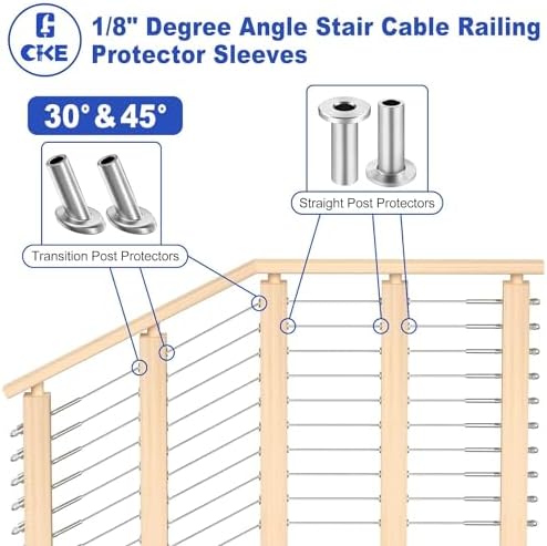 CKE 120 Pack T316 Stainless Steel Protector Sleeves for 1/8" Wire Rope Cable Railing, Marine Grade Protective Sleeves Deck Cable Railing Kit for Wood Posts DIY Balustrade, CR01 - Image 6