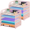 Cawukege 2 Pack 5 Tier Paper Organizer, Letter Tray with Handle, Mesh Desk Organizer, Metal File Organizer, Office Desk Accessories for Home, Office, Classroom, School (Pink, 2) by Cawukege