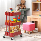 Simple Houseware 3-Tier Utility Cart, Low 24" Height Fits Under Desk, Red - Image 5
