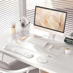 QiyI PU Leather Desk Mat Set, 4-in-1 Ergonomic Wrist Rest, White Marble - Image 2