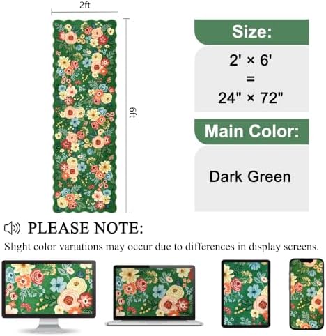 DUKINO 2x6 Runner Rug, Floral Washable Rug for Kitchen Non Slip Dark Green - Image 2