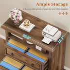 Itaar 2 Drawer File Cabinet, Farmhouse Filing Cabinet for Home Office Fits Letter, Legal, A4 Size, Wood Lateral File Cabinet with Printer Stand, Storage Shelf, Brown - Image 4