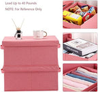 HOONEX Linen Foldable Storage Bins with Lids, 2 Pack, Storage Boxes with Carrying Handles and Sturdy Heavy Cardboard, 16.5" L x 11.8" W x 7.5" H for Shoes, Books, Clothes, Nursery, Pink - Image 2
